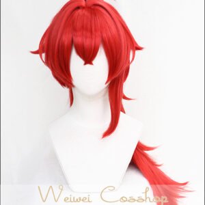 Peruca Diluc Vermelho Escarlate da Noite Genshin Impact – Weiwei Cosshop